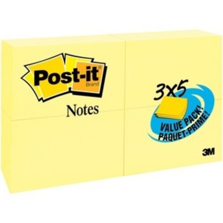 POST-IT Notes, 3X5, Canary MMM65524VAD